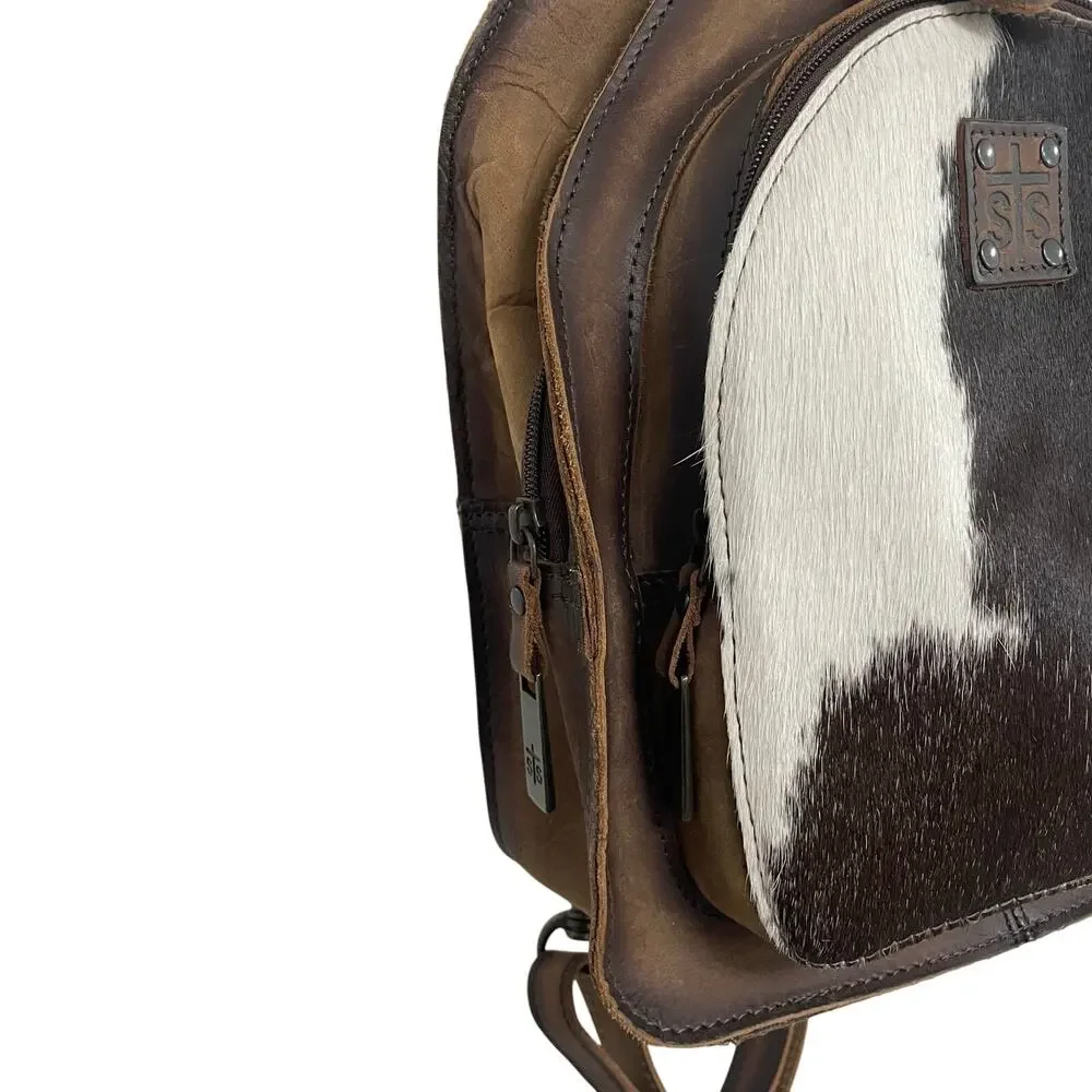 STS Ranchwear Brown Leather & Black-White Cowhide Backpack